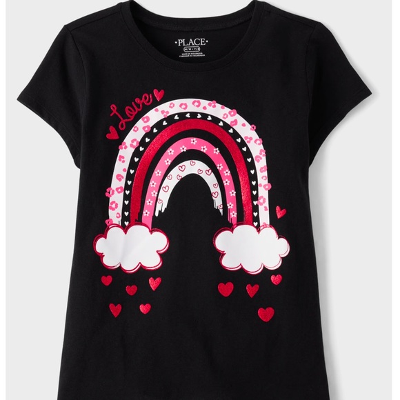 NWT: Girls Valentine's Day Heart Rainbow Graphic Tee - Picture 1 of 2